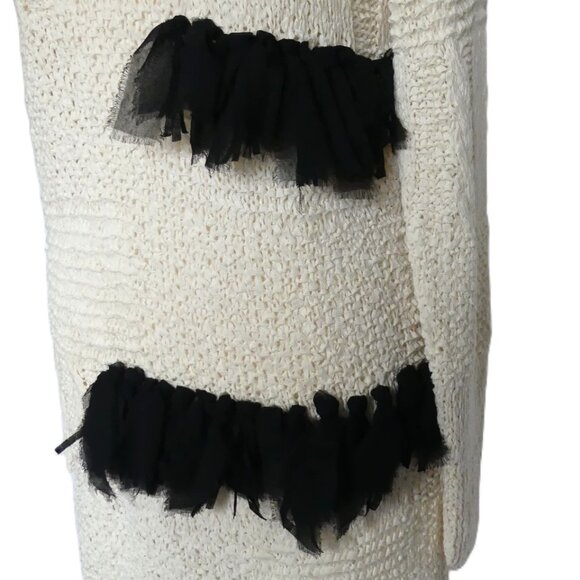 Saralam Hand Knit Handmade Fringe Decor Mini Dress Ivory & Black USA Size XS - Picture 3 of 15